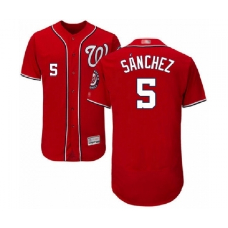 Men's Washington Nationals #5 Adrian Sanchez Red Alternate Flex Base Authentic Collection Baseball Player Jersey