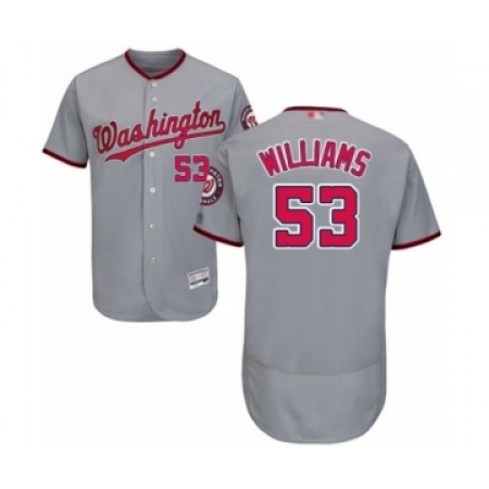 Men's Washington Nationals #53 Austen Williams Grey Road Flex Base Authentic Collection Baseball Player Jersey