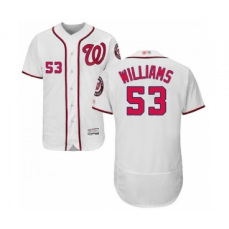 Men's Washington Nationals #53 Austen Williams White Home Flex Base Authentic Collection Baseball Player Jersey