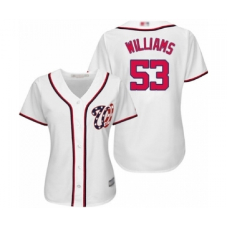 Women's Washington Nationals #53 Austen Williams Authentic White Home Cool Base Baseball Player Jersey