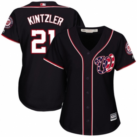 Women's Majestic Washington Nationals #21 Brandon Kintzler Replica Navy Blue Alternate 2 Cool Base MLB Jersey