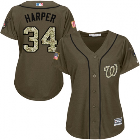 Women's Majestic Washington Nationals #34 Bryce Harper Replica Green Salute to Service MLB Jersey