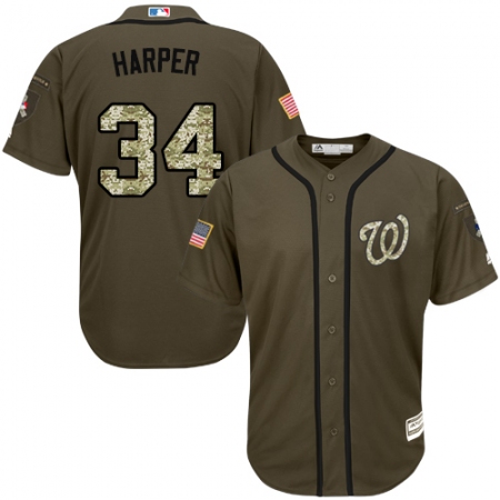 Youth Majestic Washington Nationals #34 Bryce Harper Authentic Green Salute to Service MLB Jersey