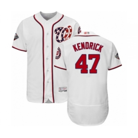 Men's Washington Nationals #47 Howie Kendrick White Home Flex Base Authentic Collection 2019 World Series Bound Baseball Jersey