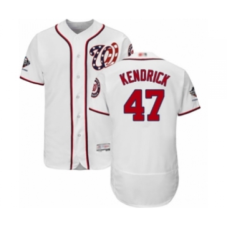 Men's Washington Nationals #47 Howie Kendrick White Home Flex Base Authentic Collection 2019 World Series Champions Baseball Jersey