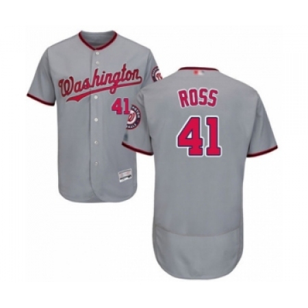 Men's Washington Nationals #41 Joe Ross Grey Road Flex Base Authentic Collection Baseball Player Jersey