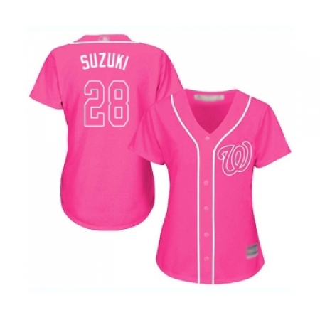 Women's Washington Nationals #28 Kurt Suzuki Replica Pink Fashion Cool Base Baseball Jersey
