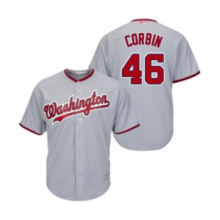 Men's Washington Nationals #46 Patrick Corbin Replica Grey Road Cool Base Baseball Jersey