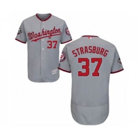 Men's Washington Nationals #37 Stephen Strasburg Grey Road Flex Base Authentic Collection 2019 World Series Bound Baseball Jersey