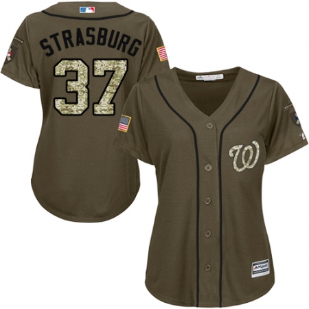 Women's Majestic Washington Nationals #37 Stephen Strasburg Authentic Green Salute to Service MLB Jersey