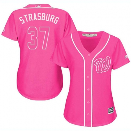 Women's Majestic Washington Nationals #37 Stephen Strasburg Authentic Pink Fashion Cool Base MLB Jersey