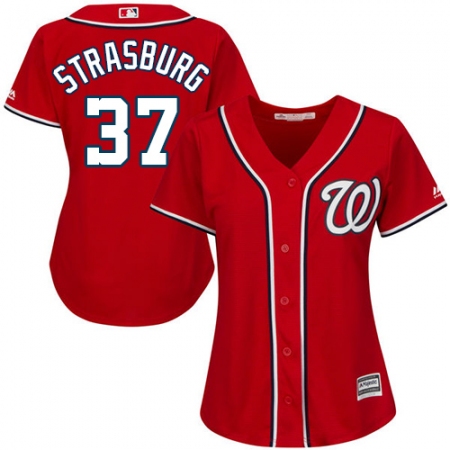Women's Majestic Washington Nationals #37 Stephen Strasburg Authentic Red Alternate 1 Cool Base MLB Jersey