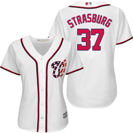 Women's Majestic Washington Nationals #37 Stephen Strasburg Authentic White MLB Jersey
