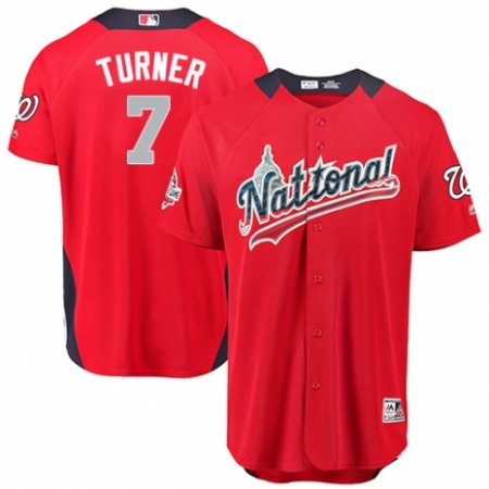 Men's Majestic Washington Nationals #7 Trea Turner Game Red National League 2018 MLB All-Star MLB Jersey