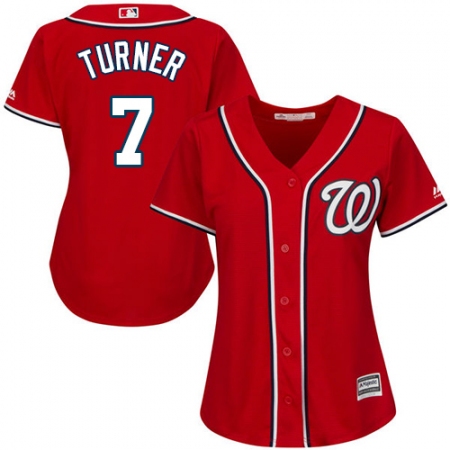 Women's Majestic Washington Nationals #7 Trea Turner Authentic Red Alternate 1 Cool Base MLB Jersey
