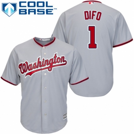 Men's Majestic Washington Nationals #1 Wilmer Difo Replica Grey Road Cool Base MLB Jersey
